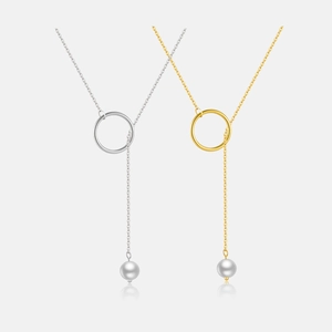 Elegante 925 Sterlingsilber Y Halskette Für Damen Minimalistische Künstliche Perle Anhänger Kreis Schlaufe Anhänger Lange Kette Schmuck