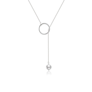 Minimalistische S925 Sterlingsilber Y-Kette mit gebürsteter Silberkugel und Perlenanhänger