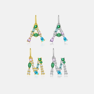 Fashion 925 Sterling Silver Alphabet Initial Letter Pendant Necklace Women 18K Gold Plated Inlaid Colorful Zirconia Jewelry Gift