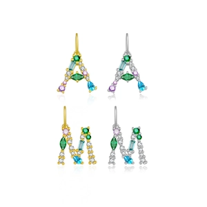 925 silver alphabet pendants with colorful crystals in gold and silver finish