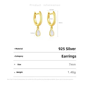 Detailed specs of S925 silver gold earrings with pear-shaped cubic zirconia drops
