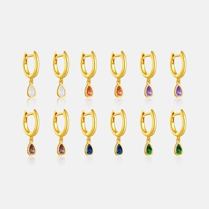 S925 Sterling Silver Pear Shaped Zirconia Hoop Earrings For Women 18K Gold Plated Teardrop Dangle Earrings Korean Elegant Jewelry Gift