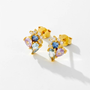 Elegantes pendientes de flores en plata S925 con cristales de circonita de colores