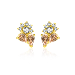 Pendientes de flores en plata S925 con cristales color champán en forma de pera