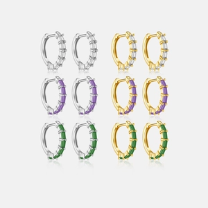 Pendientes de Aro de Plata de Ley 925 para Mujer Pendientes Huggie con Incrustaciones de Zirconia de Corte Baguette Joyería de Piedras Preciosas Púrpura Verde Blanco