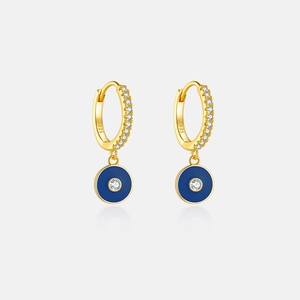 Detail von S925 Silber Evil Eye Ohrring mit blauem Emaille und Zirkonia-Besatz