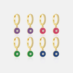 925 Sterlingsilber Emaille Rund Anhänger Creolen Mit 18K Vergoldung Zirkonia Eingelegt Mode Schmuck Für Damen