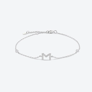 925 Sterling Silver Initial Letter Bracelet Zirconia Inlaid Minimalist Thin Chain Bracelet For Women Trendy Jewelry Gift