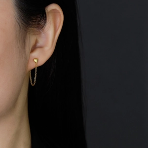 Eleganti orecchini a cuore in argento 925 con frangia a catena dorata pendente da donna
