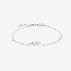 S925 sterling silver chain bracelet with zircon pavé initial S pendant