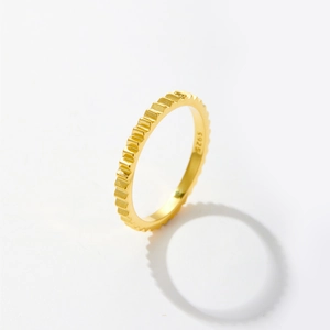 Minimalistischer 925 Sterling Silber Ring mit goldener Zahnradtextur und S925 Prägung