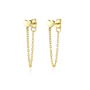 Orecchini a Bottone a Cuore in Argento Sterling 925 Con Anello a Catena Micro-Intarsiato Zirconia Nappine Oro Argento Placcato Gioielli Donna