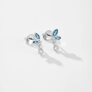S925 sterling zilveren oorknopjes met blauwe zirkoon en heldere waterdruppel hanger