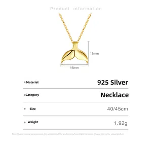 Maßtabelle und Abmessungen für die S925 Sterlingsilber Fischschwanz-Halskette in Gold-Finish