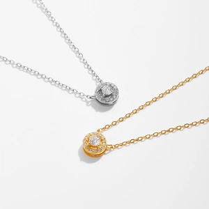 Collana in argento sterling 925 con aureola di pere e zirconi in oro e argento