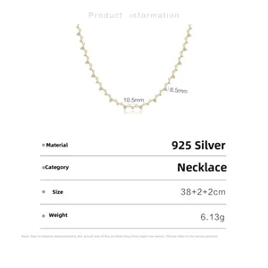 Detailed view of S925 silver necklace with triangle zirconia pendants and dimensions