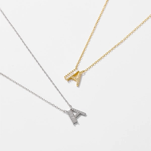 Collier minimaliste lettre A en argent S925 avec zircons, options dorée et argentée