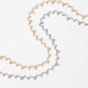 S925 sterling silver triangle pendant necklace with zircon pavé in gold and silver