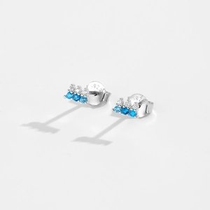 S925 sterling zilveren oorknopjes met blauwe en witte zirkonen in kroonvorm