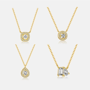 Collana con Pendente Halo in Argento Sterling 925 e Zirconia Forme Quadrata Rotonda Pera Gioielli di Moda Minimalista da Donna per Matrimonio