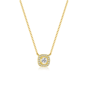 Collana in argento 925 con pendente quadrato halo e placcatura in oro su bianco
