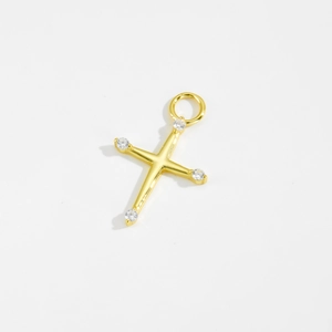 Ciondolo a croce in argento S925 placcato oro con quattro pietre di zircone lucide