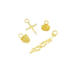 Set di ciondoli in argento S925 dorato con croce, medaglia sole, pantera e pendente Happy