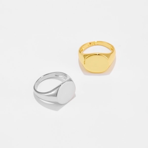 Anillo de Sello de Plata de Ley 925 Minimalista para Mujer Superficie Pulida Lisa Ovalada Chapado en Oro Plata Joyería de Moda