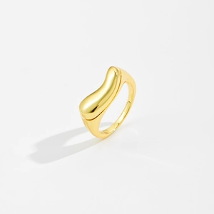 Minimalist S925 Sterling Silver Ring Organic Bean Shape Liquid Metal Gold Silver Polished Band Jewelry For Women Daily Gift