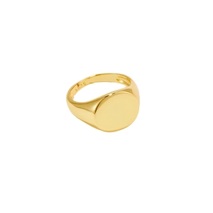 Anillo de sello minimalista en plata S925 dorada pulida con superficie redonda de espejo