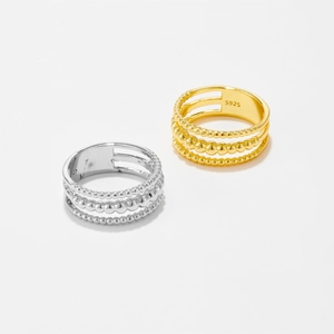 Bague Minimaliste en Argent Sterling 925 Multicouche Perles Empilables pour Femmes Hommes Hip Hop Rétro Géométrique Bijoux de Doigt Cadeau