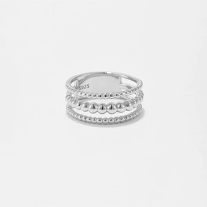 Bague à trois couches en argent sterling S925 avec design minimaliste industriel hip-hop