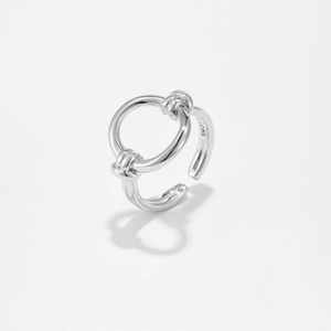 Anillo ajustable minimalista de plata de ley S925 con elemento redondo y detalles de nudos