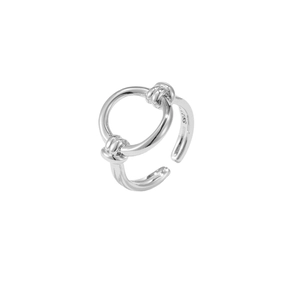 Anillo ajustable de plata S925 con hebilla redonda y diseño de nudo en acabado pulido