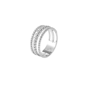 Bague en argent sterling S925 à trois rangées de perles au design minimaliste multicouche