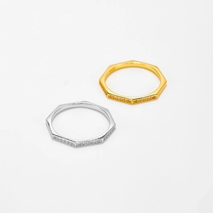 Minimalist S925 sterling silver octagonal rings with pavé diamonds in gold and silver