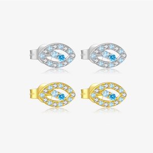 S925 Sterling Zilver Boze Oog Oorknopjes Blauw Wit Zirkoon Minimalistische Goud Zilver Vergulde Oorbellen Voor Vrouwen Sieraden