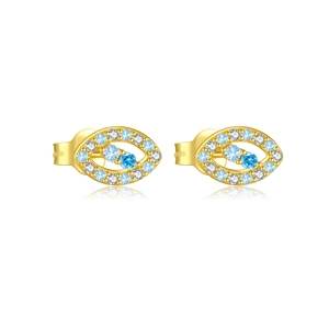 S925 sterling zilveren boze oog oorknopjes met blauw-witte kristallen in goudkleur