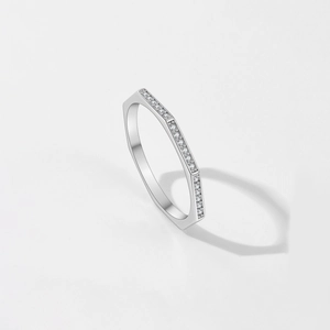 Minimalist s925 silver hexagonal ring with half-set sparkling zircon stones in a high polish