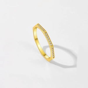Minimalist S925 silver geometric gold ring featuring fine row-set sparkling zircons