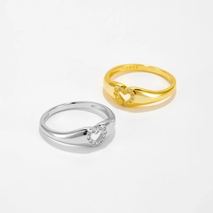 Minimalist S925 sterling silver heart rings with pavé zircon settings in silver and gold