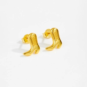 Minimalist S925 sterling silver cowboy boot stud earrings with golden finish and stitching