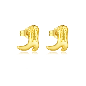 Polished S925 sterling silver cowboy boot stud earrings with detailed engraved patterns