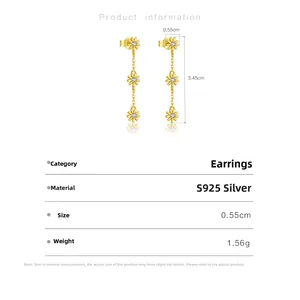 Detail of S925 sterling silver daisy drop earrings with dimensions 3.45cm length