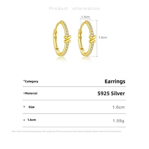 Detaillierte Spezifikationen der S925 Sterlingsilber Gold Bogen Ohrringe mit Zirkonia