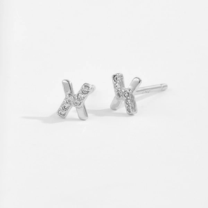 Minimalistische S925 Sterling Silber X-Ohrstecker mit feinem Zirkonia-Besatz für Damen