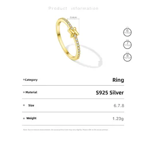 Detaillierte Größentabelle für den goldenen S925 Silber Schmetterling Ring mit Zirkonia