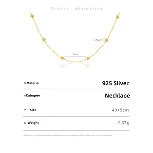 Detailed view of S925 silver daisy necklace with measurements and product specs