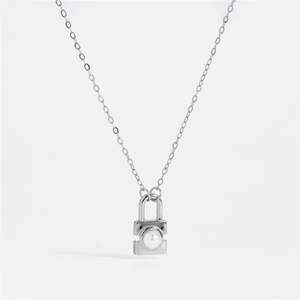 Collier en argent sterling S925 avec pendentif cadenas et perle, style minimaliste
