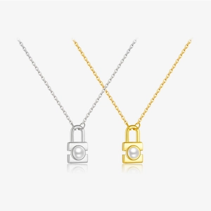 Collier Pendentif Serrure Künstliche Perle en Argent Sterling S925 Chaîne Clavicule Minimaliste pour Femmes Plqué Or 18K Bijoux de Mode Cadeau